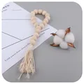 Smiling face wooden bead curtain tieback with cream cotton tassel for home decor - Basic Short Style (5#)