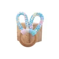 DIY beech wood baby teether ring with macaron color knitted cotton rabbit ears - Macaron Multi-color Mixed