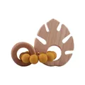 Ginger yellow silicone bead teething bracelet with wooden ring and monstera leaf - Turmeric