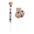 DIY baby pacifier clip with owl beech wood teether and grey terrazzo silicone beads - Pacifier Clip And Teether Set / Gray