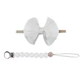 Ensemble d'accessoires bébé avec bandeau à nœud en nylon blanc et attache-tétine - Blanc