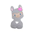 Gray silicone baby teether with cartoon sheep shape and pink flower detail - Gray