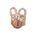 DIY baby beech wood teether ring with pink and green floral cotton rabbit ears - Pink Green White Floral