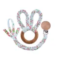 Attache-tétine fleurie bleu clair et anneau de dentition lapin en bois pour bébés - Floral Bleu Clair (5#)