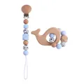Blue silicone and beech wood whale teether with matching pacifier clip for babies - Pacifier Clip And Teether Set / Blue
