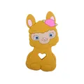 Ginger yellow alpaca silicone baby teether with pink flower and heart grip hole - Turmeric