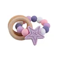 Baby silicone star teething bracelet with natural wooden rings in pastel macaron colors - Light Purple