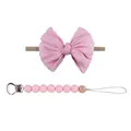Set bébé avec bandeau nœud en nylon rose et attache-tétine en silicone - Rose