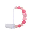Rosa Silikon-Schnullerkette mit Schaf-Beißring und Perlen zur Beruhigung von Babys - Dunkelrosa