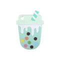 Baby silicone teether toy in a mint green milk tea cup shape with colorful boba pearls - Green