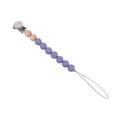 Silicone pacifier clip with purple matte beads and wooden accents on a white background - Lilac Purple
