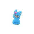 Anello da dentizione in silicone a forma di lama azzurro con un fiorellino rosa - Blu scuro