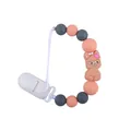 Schnullerkette aus Silikon mit grau-rosa Perlen und niedlichem Schaf-Anhänger für Babys - Rosarot