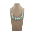 Silicone teething necklace in mint green and grey beads with wooden accents for babies - Mint Green