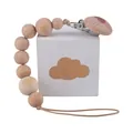 Natural beech wood pacifier clip with heart engraving and animal beads for infants - Heart