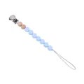 Baby speenketting met lichtblauwe siliconen kralen, houten details en zilveren metalen clip - Lichtblauw