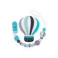 Lake blue hot air balloon silicone teether set with BABY letter pacifier clip chain - Lake Blue