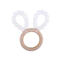 DIY baby teether bracelet with natural beech wood ring and white silicone beads - White