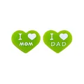 Perline a cuore in silicone verde per catenelle ciuccio con scritte I Love MOM e DAD - Verde fluorescente