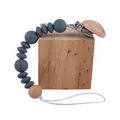 Silicone pacifier clip with grey beads and natural beech wood for infants - Dark Gray
