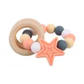 Pink silicone star teething bracelet with natural wooden ring for infants and toddlers - Rose Pink