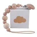 Natural beech wood pacifier clip with elephant engraving and wooden beads for infants - Elephant