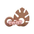 Kit dentition bébé avec bracelet perles silicone rose et jouet feuille monstera en hêtre - Rose Clair
