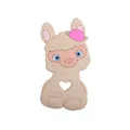 Beige baby sheep silicone teether with heart-shaped grip and textured surface - Beige