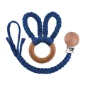 Attache-tétine bleu marine fait main avec anneau de dentition en hêtre et coton - Taille 8