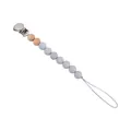 Silicone baby pacifier clip with grey beads and metal clamp for teething toys - Light Gray