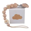 Handmade beech wood pacifier clip with star pattern bead and natural wooden beads chain - Pentagram