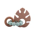 Anneau de dentition bébé avec perles silicone menthe et feuille en bois de hêtre - Vert clair