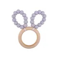 DIY baby teether bracelet with light purple silicone beads and natural wooden ring - Light Gray