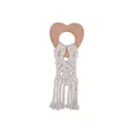 Handmade heart-shaped beech wood baby teether with cream woven cotton macrame tassel - Heart Shape / Natural Wood Color
