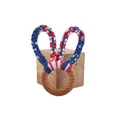 DIY beechwood baby teether ring with red, white and blue woven cotton bunny ears - Red White Blue Striped