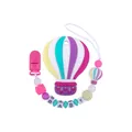 Colorful silicone hot air balloon teether set with pink pacifier clip and baby beads - Rose Red