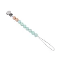 Pacifier clip with mint green silicone beads and natural wood accents on white background - Light Green