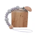 Silicone pacifier clip with grey and purple beads and natural beech wood clamp - Light Gray