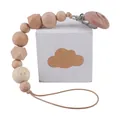 Beech wood baby pacifier clip with smiley face and natural geometric wooden beads - Smiley Face