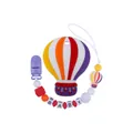 Beißring-Set aus Silikon mit Heißluftballon und personalisierter Schnullerkette - Lila