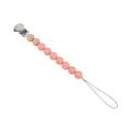 Pacifier clip with coral pink silicone beads and wooden beads on a metal clip - Rose Pink