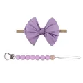 Bandeau à nœud en nylon violet clair et attache-tétine en silicone assorti pour bébé - Mauve Clair