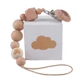 Natural beech wood pacifier clip with cartoon cloud pattern and wooden beads - Bear