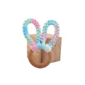 DIY baby teether ring with pink, blue and mint green woven cotton bunny ears - Macaron Mixed Woven