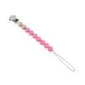 Pink silicone and wood pacifier clip with metal fastener for infant soothing toys - Watermelon red