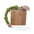 Silicone pacifier clip with sage green beads and natural beech wood clamp for babies - Avocado Green
