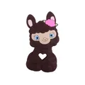 Brown alpaca silicone baby teether with heart cutout and textured surface for gum relief - Brown