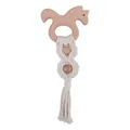 Squirrel shaped beech wood baby teether with white macrame woven cotton rope and beads - Squirrel / Natural Wood Color