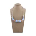 Baby teething necklace with blue and grey silicone beads and natural wooden accents - Light Blue