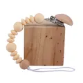 Baby pacifier clip with beige silicone beads and natural beech wood beads in cream - Light Skin